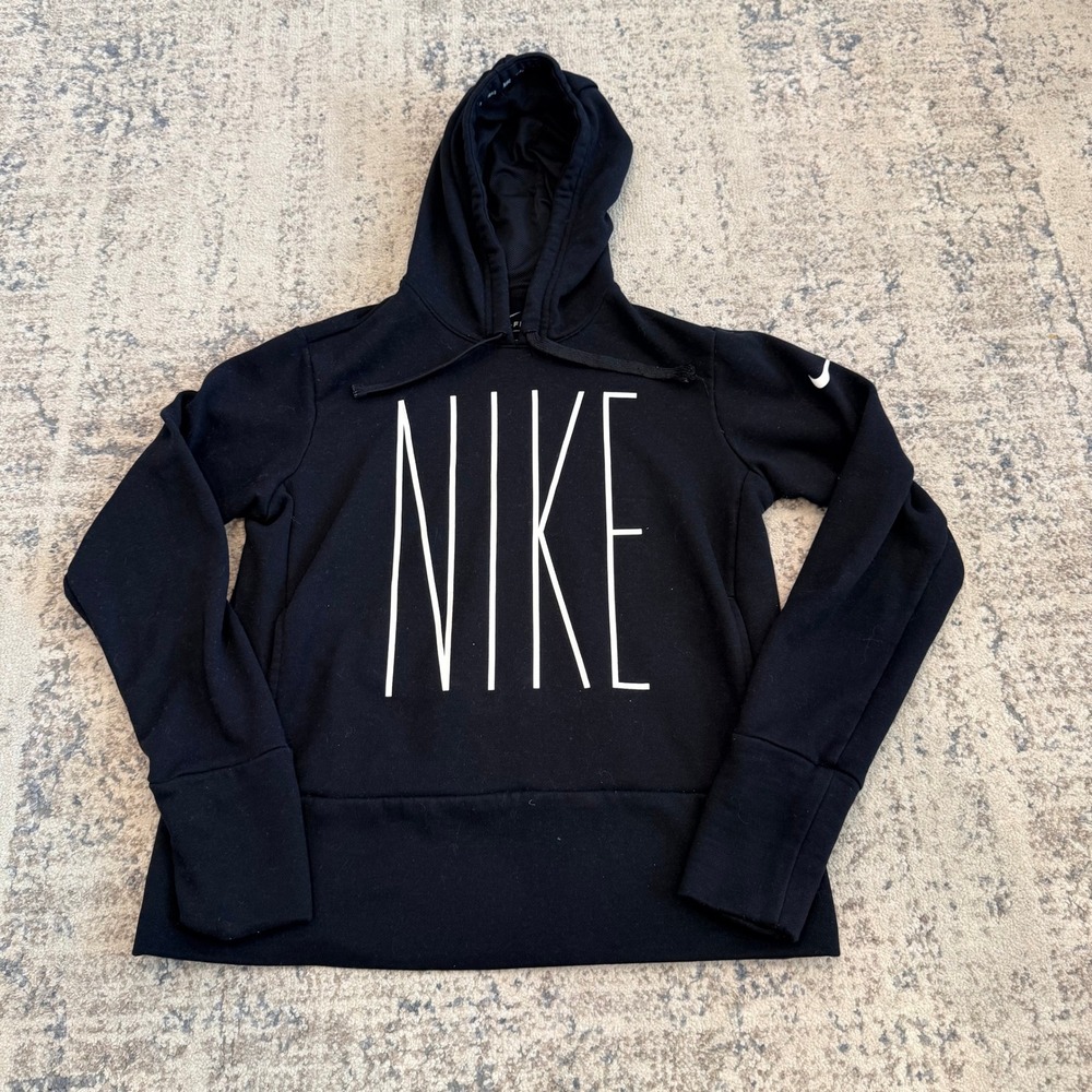 NIKE Dri-FIT Womens Black Graphic Logo‎ Hoodie Sweatshirt Size S